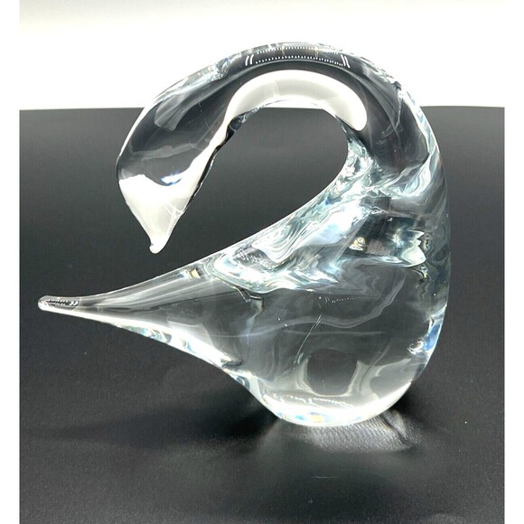 Marcolin Swedish Crystal Swan Art Glass Signed Hand Blown Murano Styled Glass - Picture 1 of 16